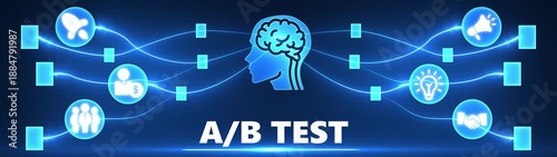 Wallpaper Mural AB Test Network Concept with Brain and Icons on Blue Gradient Background split test testing Torontodigital.ca