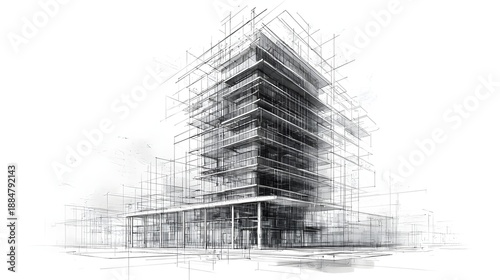 Skyscraper contemporary architecture glass tower exterior blueprint sketch image