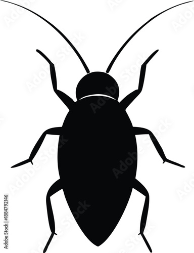 Cockroach Icon Vector, Black Silhouette Pest Bug Graphic