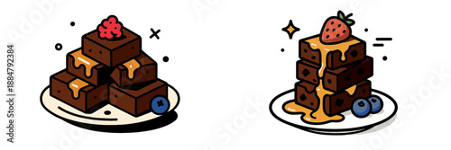 Delicious stacked desserts with fruit toppings on white plates