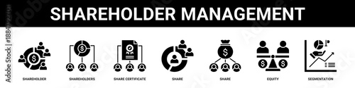 Shareholder Management web banner icon set collection solid style.