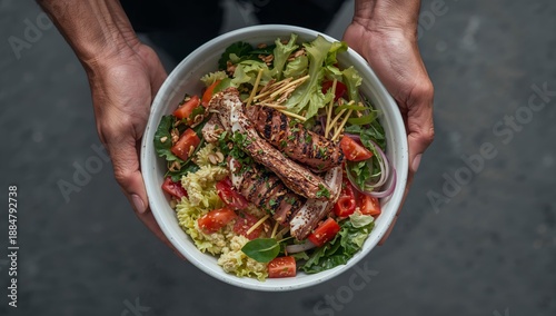 Delicious Grilled Chicken Salad Served in a Bowl During a Sunny Day