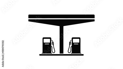 Vector illustration of a fuel station with two pumps and a canopy, on transparent background