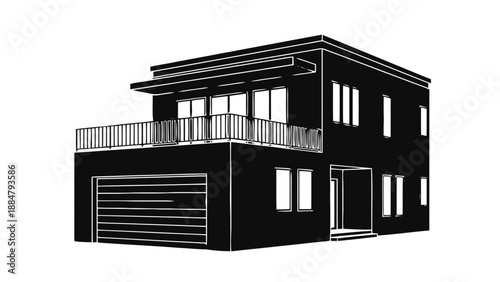 Vector illustration of a modern minimalist house architecture, on transparent background