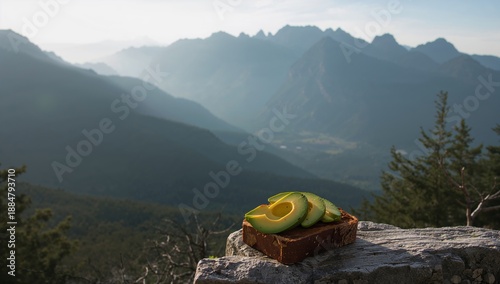 Snack Enjoyed on a Mountain Peak With a View of Distant Mountains in the Back...