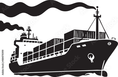Cargo Ship Silhouette, Container Vessel and Maritime Shipping Icon