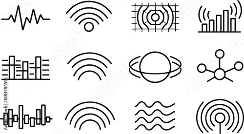 Image Generation. Line style vector icons of highway vehicles: pulse stripe, signal contour, signal mesh, feedback band, interval