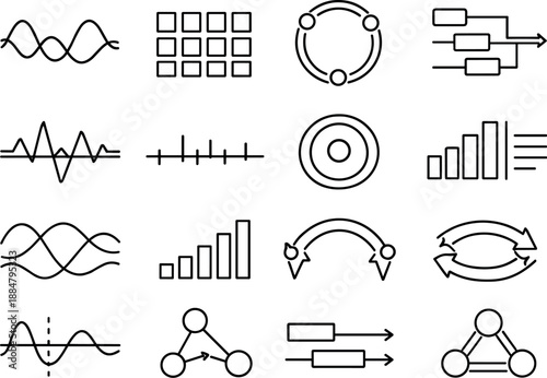 Image Generation. Line style vector icons of team collaboration workspace transparency and reporting: modulation contour,