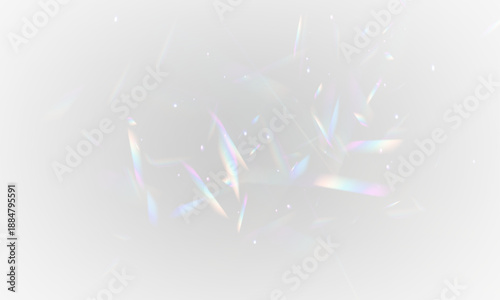 Rainbow crystal prism shines neon light through diamond glass. PNG vector lens captures glitter, sparkle, glare, bokeh, flare effect. Prism refractions amplify holographic spectrum.