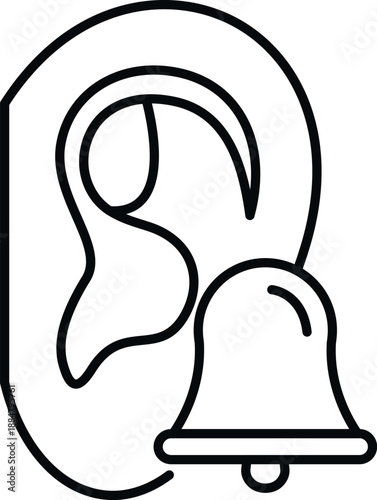 Human ear outline with a bell ringing symbolizing hearing problems or tinnitus