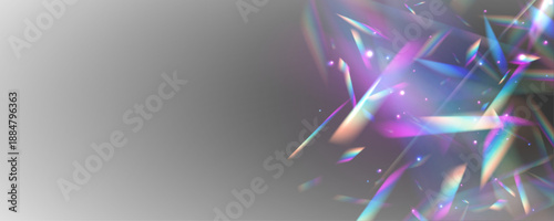 Neon rainbow prism bends light through diamond crystal glass. PNG vector lens captures glare, sparkle, bokeh, flare effect across holographic glitter spectrum. Prism reflections enhance radiant magic.