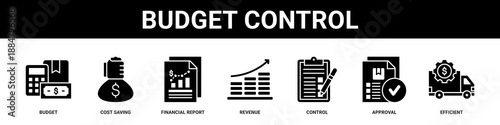 Budget Control web banner icon set collection solid style.