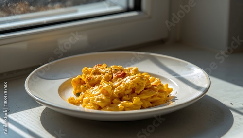 Plate of Pasta and a Cup by the Window in Morning Light