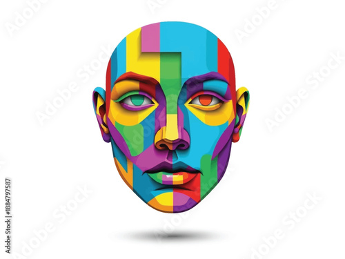 Colorful artistic portrait of a human face with vibrant geometric patterns and shapes.