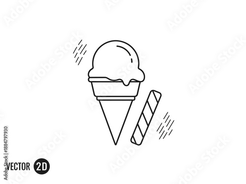Delicious ice cream cone with a wafer stick, perfect summer treat, vector illustration.