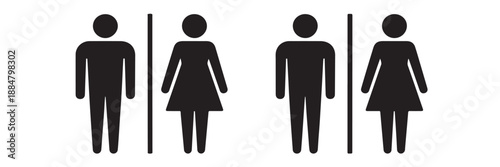 Pair of male and female restroom signs icons separated by vertical lines representing gender accessibility and facility access vector graphics