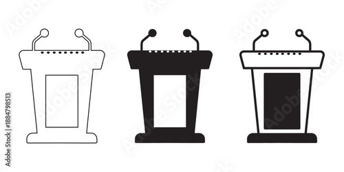 Podium and Lectern Icons in Outline and Solid Style – Public Speech Vector 