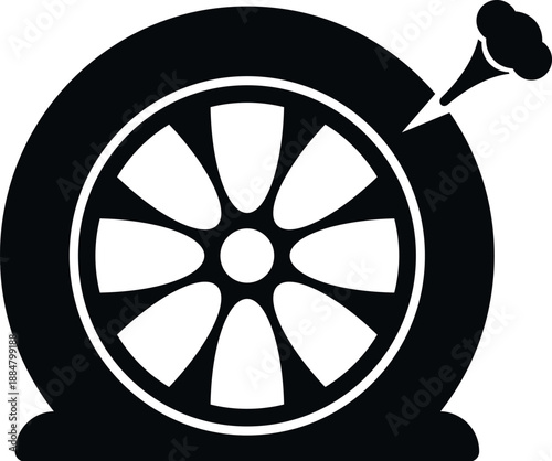 Car wheel receiving a sharp object and deflating, representing a flat tire problem