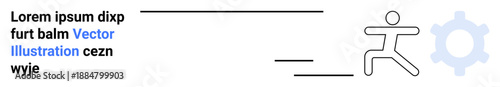 Workflow, automation, progress, task management, technology concepts, and productivity. Stick figure running towards a gear symbol. Workflow and automation innovatively