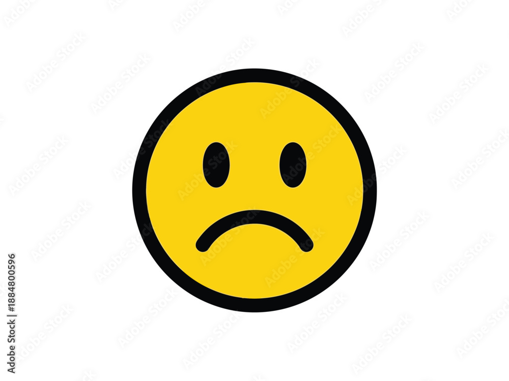 Fototapeta premium Sad yellow face with black outline expressing unhappiness and sorrow.