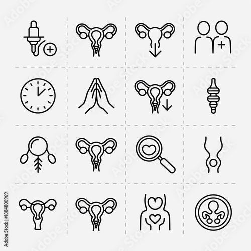 Set of 12 black and white medical related to reproductive health and fertility