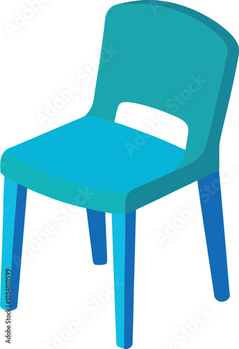 Blue Plastic Chair Icon with Rectangular Cutout for Modern Furniture and Interior Design Illustration