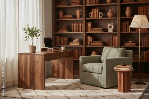 Warm and Inviting Reading Nook with Modern Desk