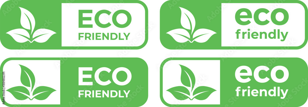 Obraz premium Set of Green Vector 'ECO FRIENDLY' Labels with Leaf Icon