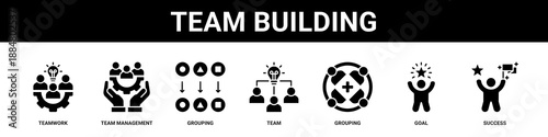Team Building web banner icon set collection solid style.