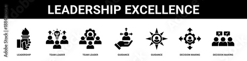 Leadership Excellence web banner icon set collection solid style.