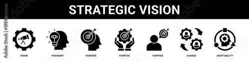 Strategic Vision web banner icon set collection solid style.