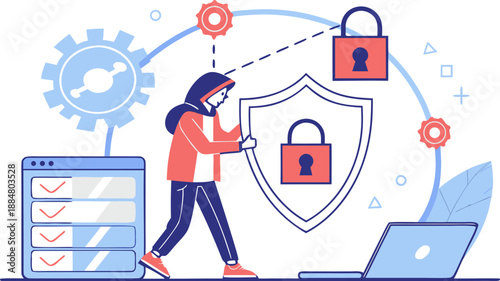 cybersecurity concept hacker vs shield digital l