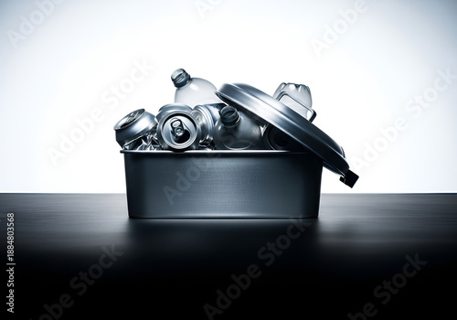 Overflowing Recycling Bin Icon, Aluminum Cans and Plastic Bottles Illustration, Waste Management Symbol, Environmental Recycling Graphic, Eco-Friendly Visual