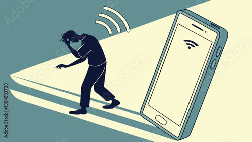 smartphone addiction concept phone shadow figure