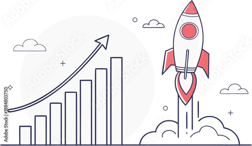startup growth concept chart arrow rocket minima