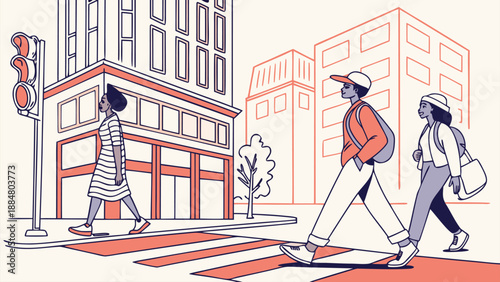 urban lifestyle illustration people city walk fla