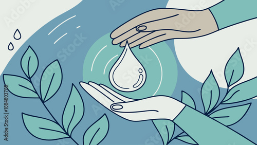 water conservation concept save water drop hands