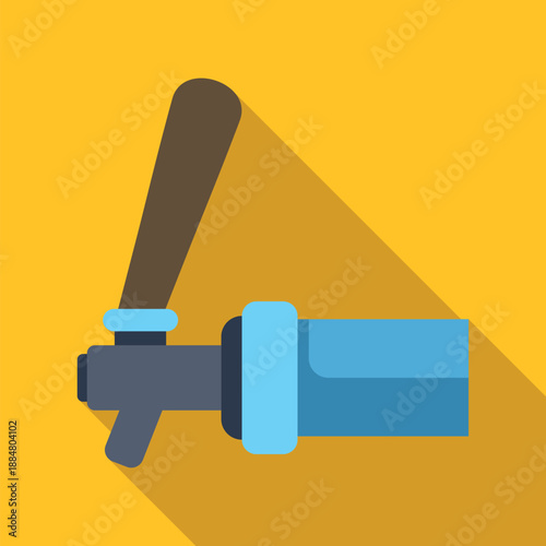 Flat design icon illustrating a beer tap and long shadow on a yellow background
