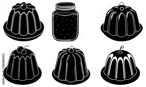 Delicious desserts and a jar of jam on a table indoors