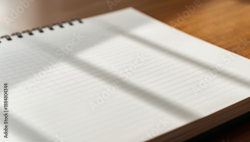 Blank Notebook Page on Wooden Table Ready for Writing Notes or Ideas in a Sim...
