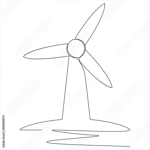 Continuous line drawing of wind turbine for renewable energy concept
