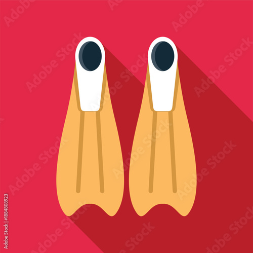 Pair of yellow flippers on a red background with long shadow