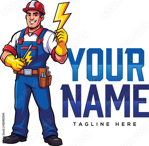 Electrician mascot logo design with lightning bolt cartoon character