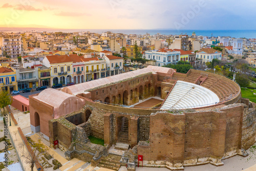 Roman Odeon, Amphitheater of Patras, Greece. An ancient Roman amphitheater in Patras, beautifully restored and used today for concerts and cultural events. Its stone seating and classical architecture