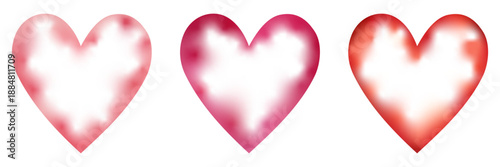 Set of three red and pink watercolor style heart framing. Vector love symbol frames isolated on white background