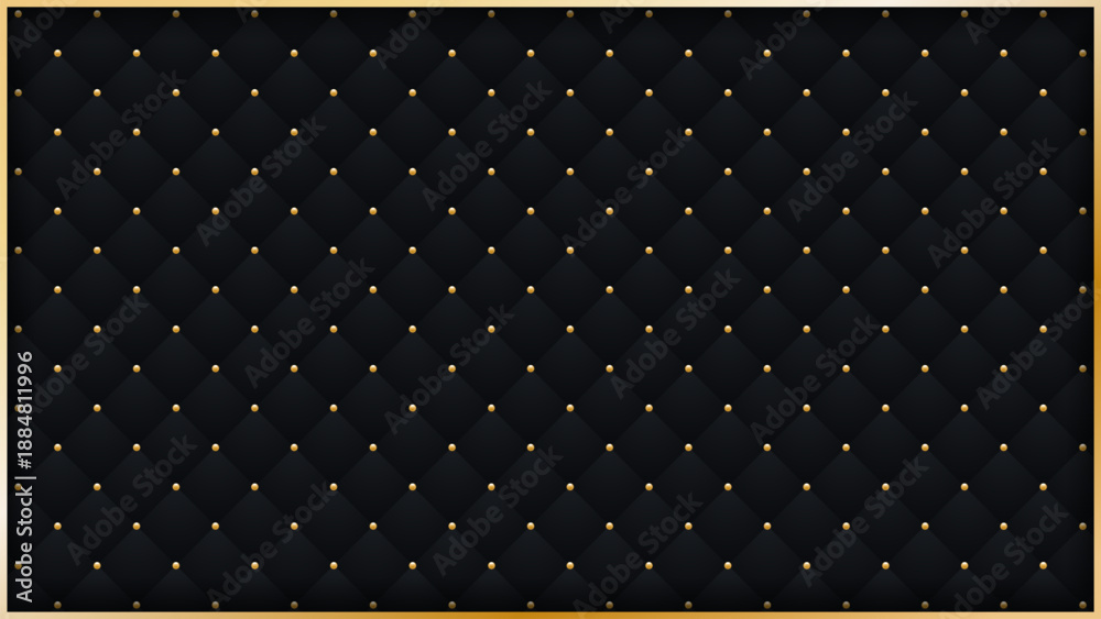Obraz premium Luxury black quilted leather background with gold studs and frame
