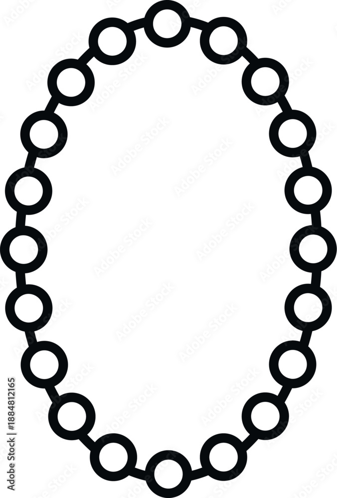 Fototapeta premium Beaded necklace icon with chain and round beads forming an oval shape