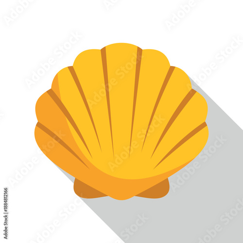 Scallop seashell icon in flat design style with long shadow on white background