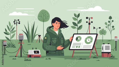 Scientist Analyzing Weather Data in Field with Modern Technology.