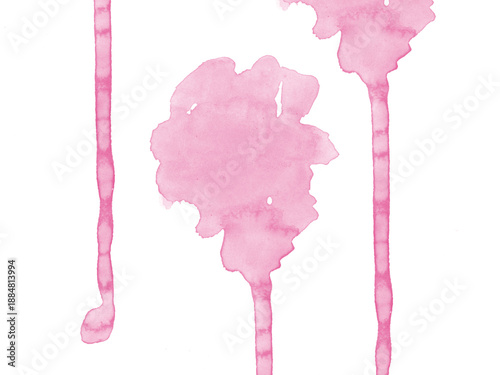 Pink watercolor splatters and drips isolated on transparent background
